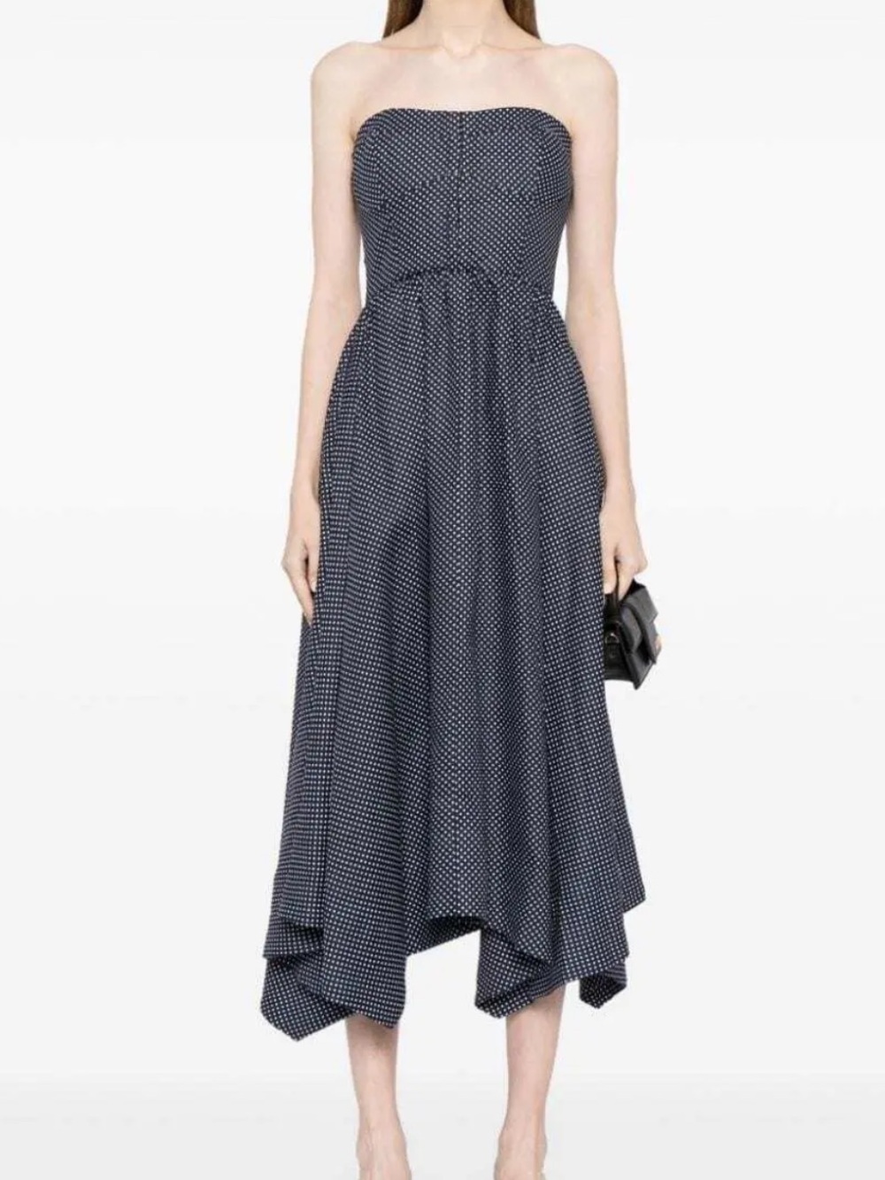 Reformation Grazi Navy Polka Dot Strapless Dress Size 2